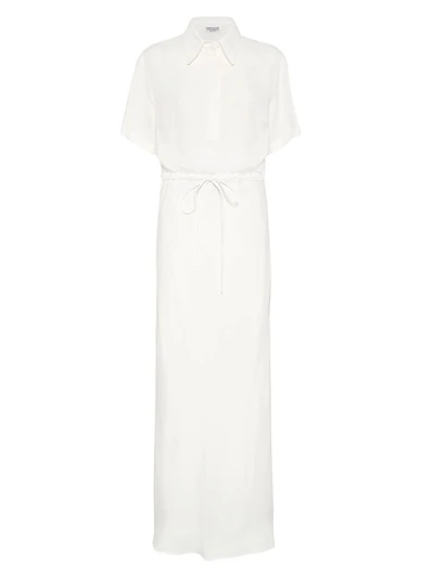 Viscose and Linen Fluid Twill Dress with Monili