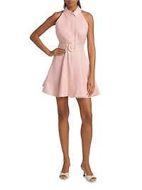 Beau Belted Linen Halter Minidress