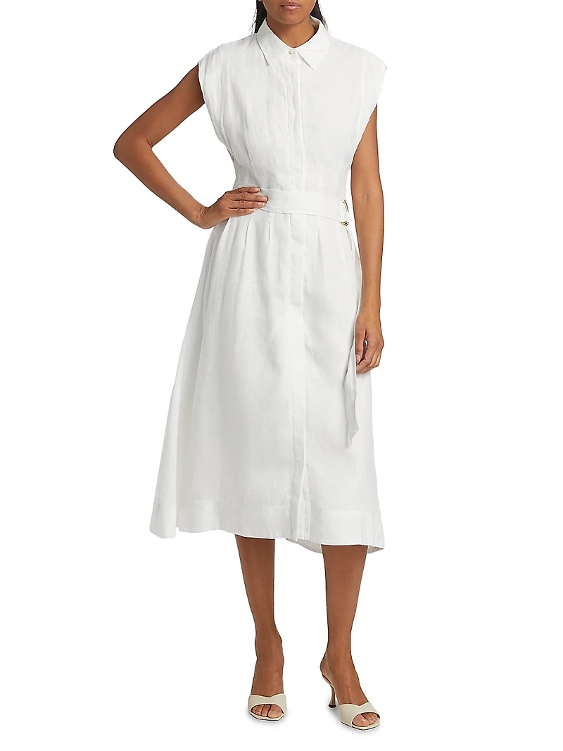 Loreta Linen Belted Midi-Shirtdress