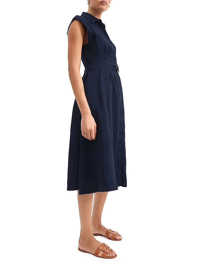 Loreta Linen Belted Midi-Shirtdress