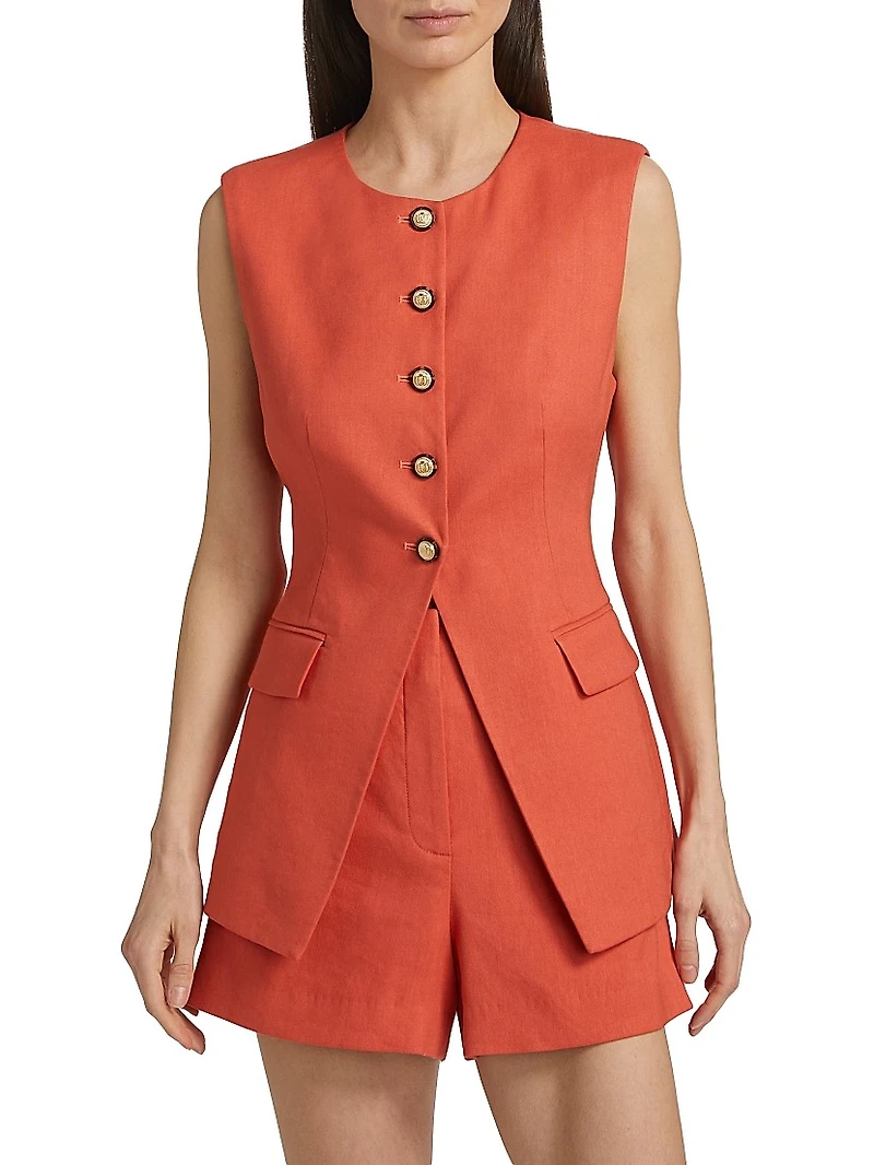 Lois Linen-Blend Button-Front Vest