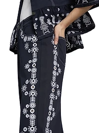 Mazie Embroidered Stretch-Cotton Wide-Leg Crop Pants