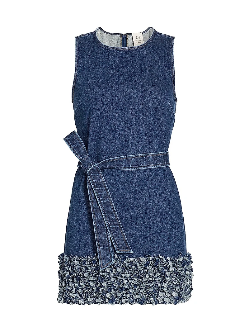 Petal Mindie Embellished Denim Tie-Waist Minidress