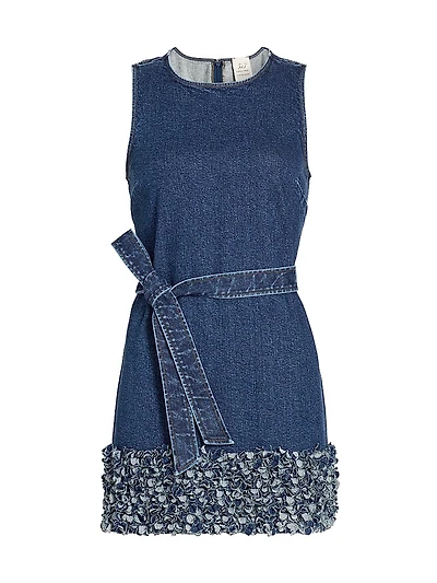 Petal Mindie Embellished Denim Tie-Waist Minidress