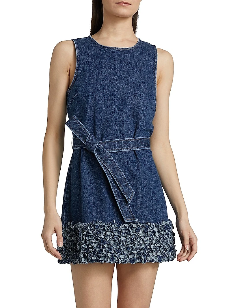 Petal Mindie Embellished Denim Tie-Waist Minidress