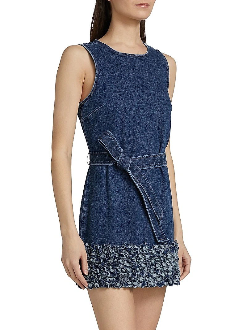 Petal Mindie Embellished Denim Tie-Waist Minidress