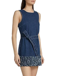 Petal Mindie Embellished Denim Tie-Waist Minidress