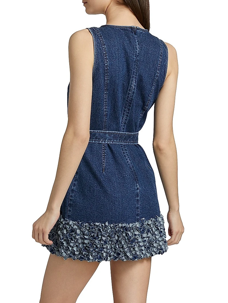 Petal Mindie Embellished Denim Tie-Waist Minidress