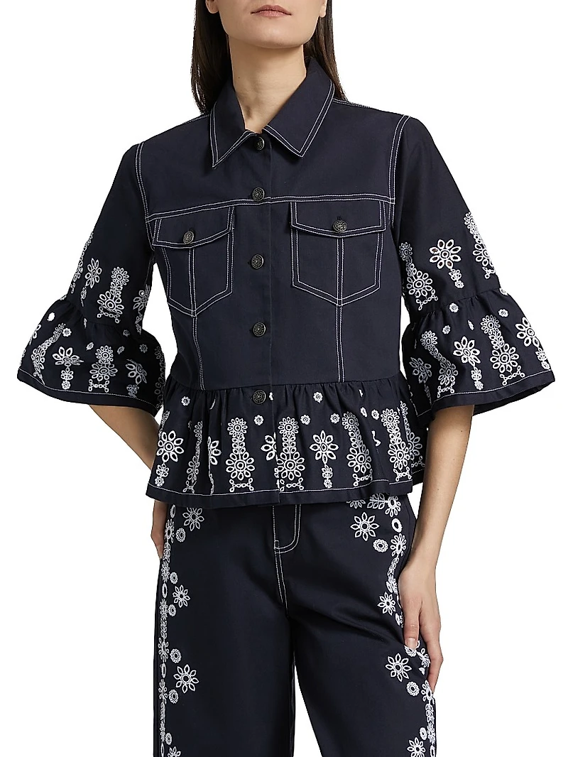 Mazie Embroidered Stretch-Cotton Jacket