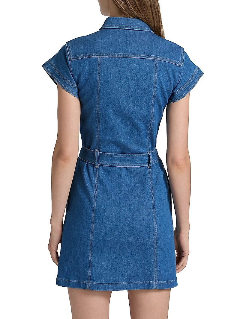 Tia Stretch-Denim Tie-Waist Minidress