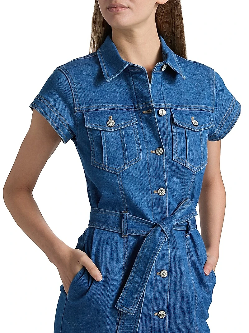 Tia Stretch-Denim Tie-Waist Minidress