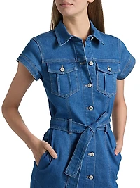 Tia Stretch-Denim Tie-Waist Minidress