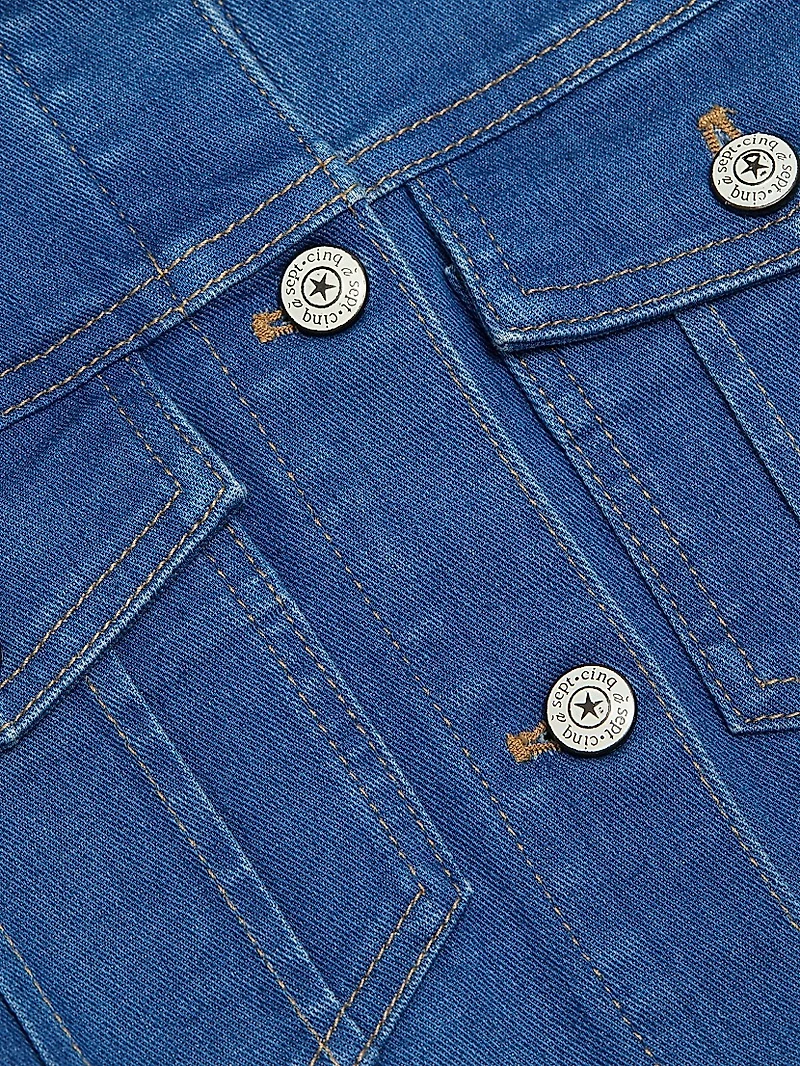 Tia Stretch-Denim Tie-Waist Minidress