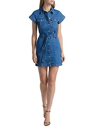 Tia Stretch-Denim Tie-Waist Minidress