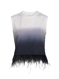 Dégradé Feather-Trim Stretch-Cotton Crop T-Shirt