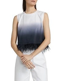 Dégradé Feather-Trim Stretch-Cotton Crop T-Shirt