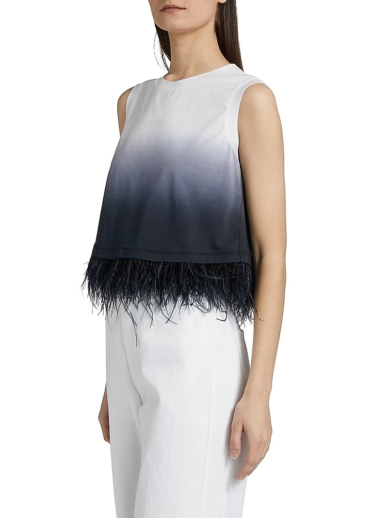 Dégradé Feather-Trim Stretch-Cotton Crop T-Shirt