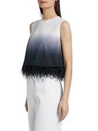 Dégradé Feather-Trim Stretch-Cotton Crop T-Shirt