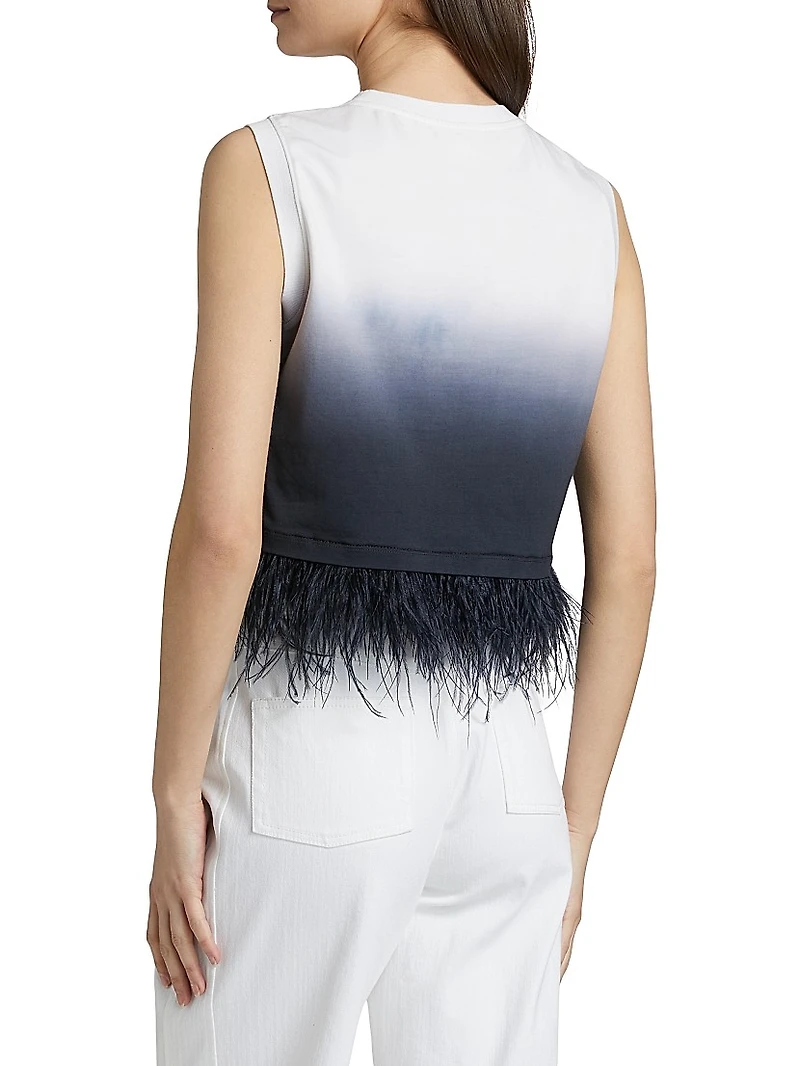Dégradé Feather-Trim Stretch-Cotton Crop T-Shirt