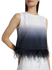 Dégradé Feather-Trim Stretch-Cotton Crop T-Shirt