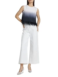 Dégradé Feather-Trim Stretch-Cotton Crop T-Shirt