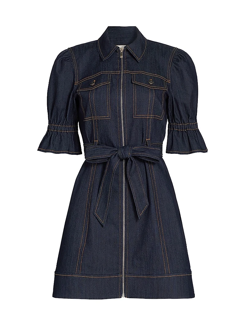 Holly Stretch-Denim Tie-Waist Minidress