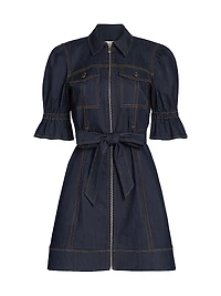 Holly Stretch-Denim Tie-Waist Minidress