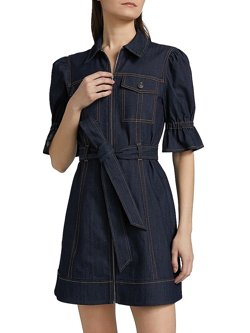 Holly Stretch-Denim Tie-Waist Minidress