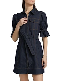 Holly Stretch-Denim Tie-Waist Minidress