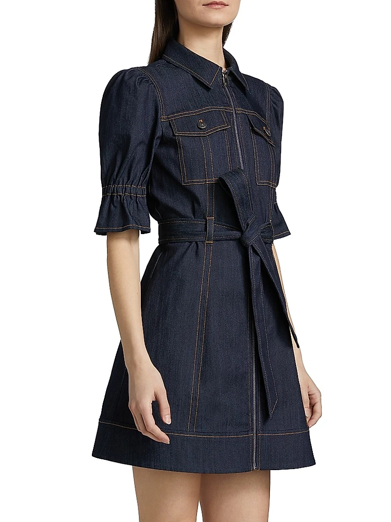 Holly Stretch-Denim Tie-Waist Minidress