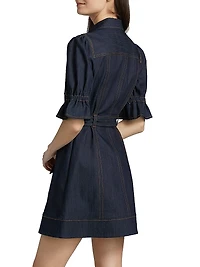 Holly Stretch-Denim Tie-Waist Minidress