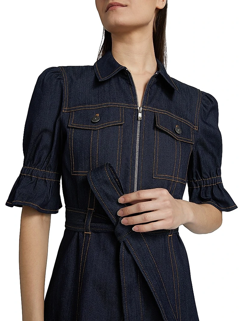 Holly Stretch-Denim Tie-Waist Minidress