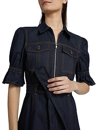 Holly Stretch-Denim Tie-Waist Minidress