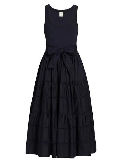 Zuri Stretch-Cotton Tie-Waist Midi-Dress