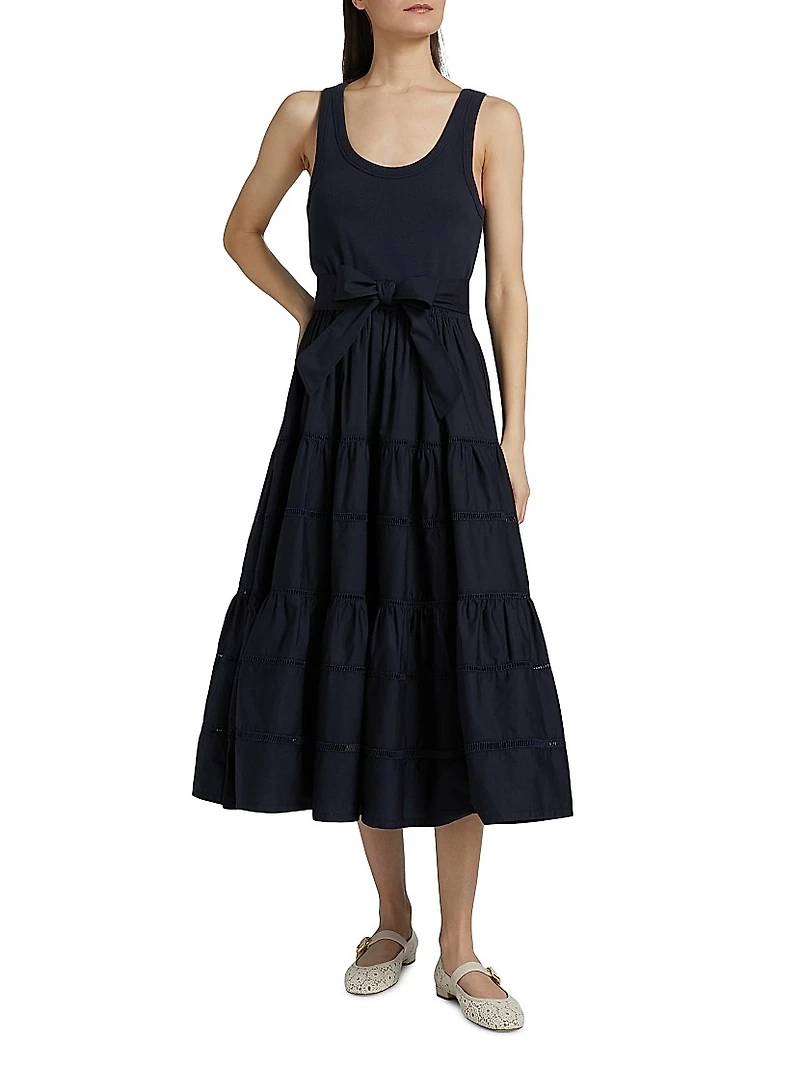 Zuri Stretch-Cotton Tie-Waist Midi-Dress
