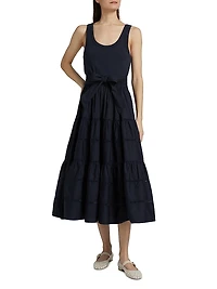 Zuri Stretch-Cotton Tie-Waist Midi-Dress