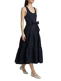 Zuri Stretch-Cotton Tie-Waist Midi-Dress