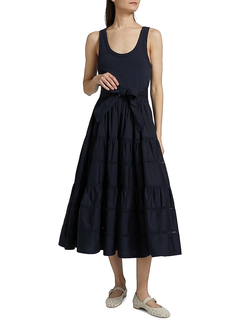 Zuri Stretch-Cotton Tie-Waist Midi-Dress