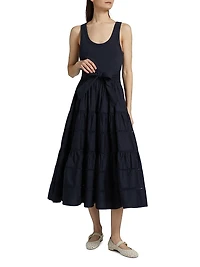 Zuri Stretch-Cotton Tie-Waist Midi-Dress