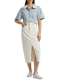 Crocheted Collar Snap-Front Denim Shirt