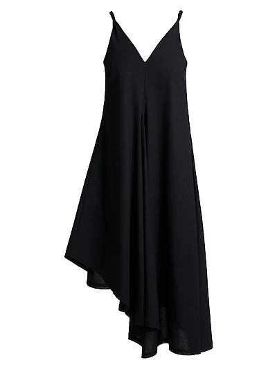 Asymmetric Twist Strap Billow Midi-Dress