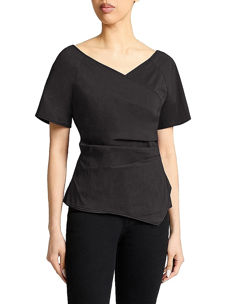 Asymmetric V-Neck Faux-Wrap Top