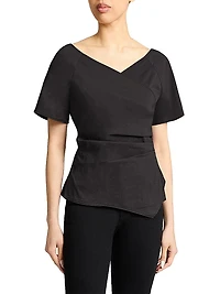 Asymmetric V-Neck Faux-Wrap Top