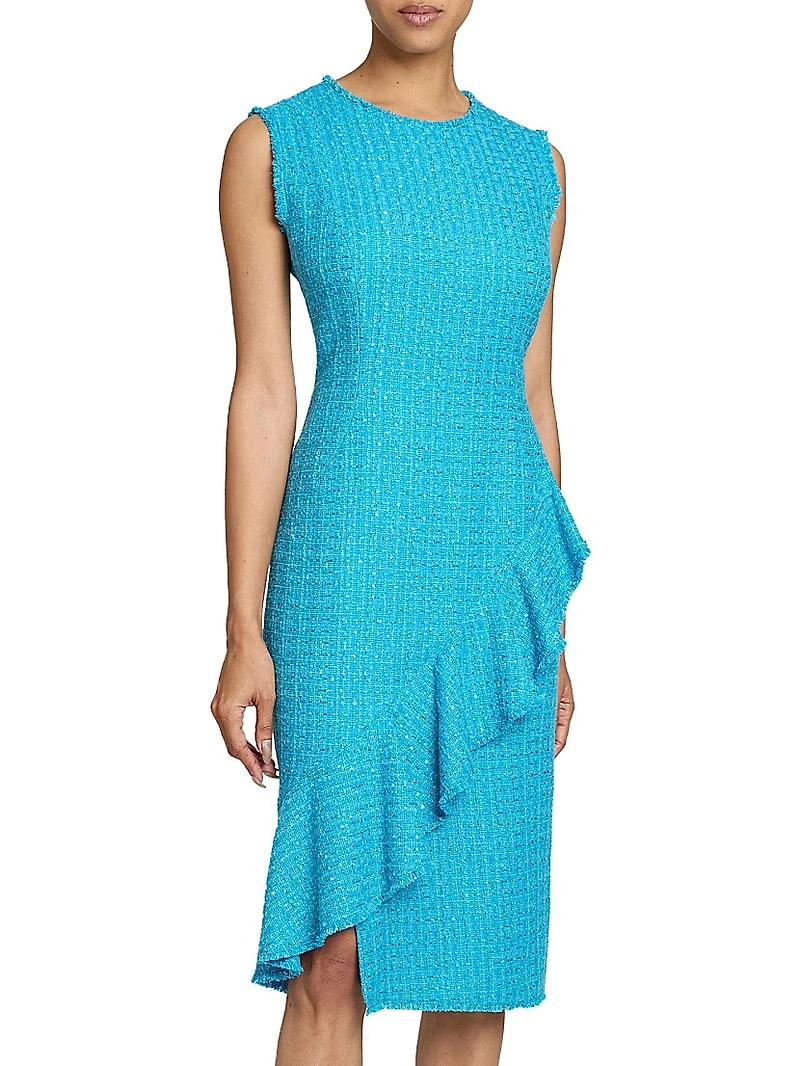 Ruffled Skirt Tweed Sheath Dress