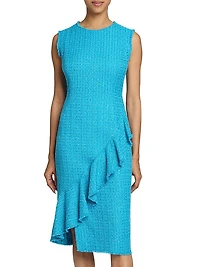 Ruffled Skirt Tweed Sheath Dress