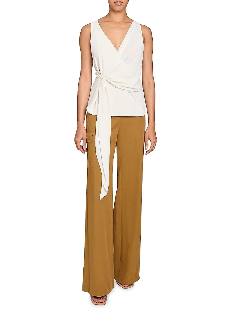 Danna Crepe Faux-Wrap Top