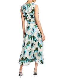 Printed Split Neck Hi-Lo Midi-Dress