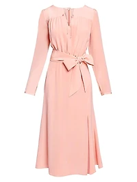 Tie Neck A-Line Midi-Dress