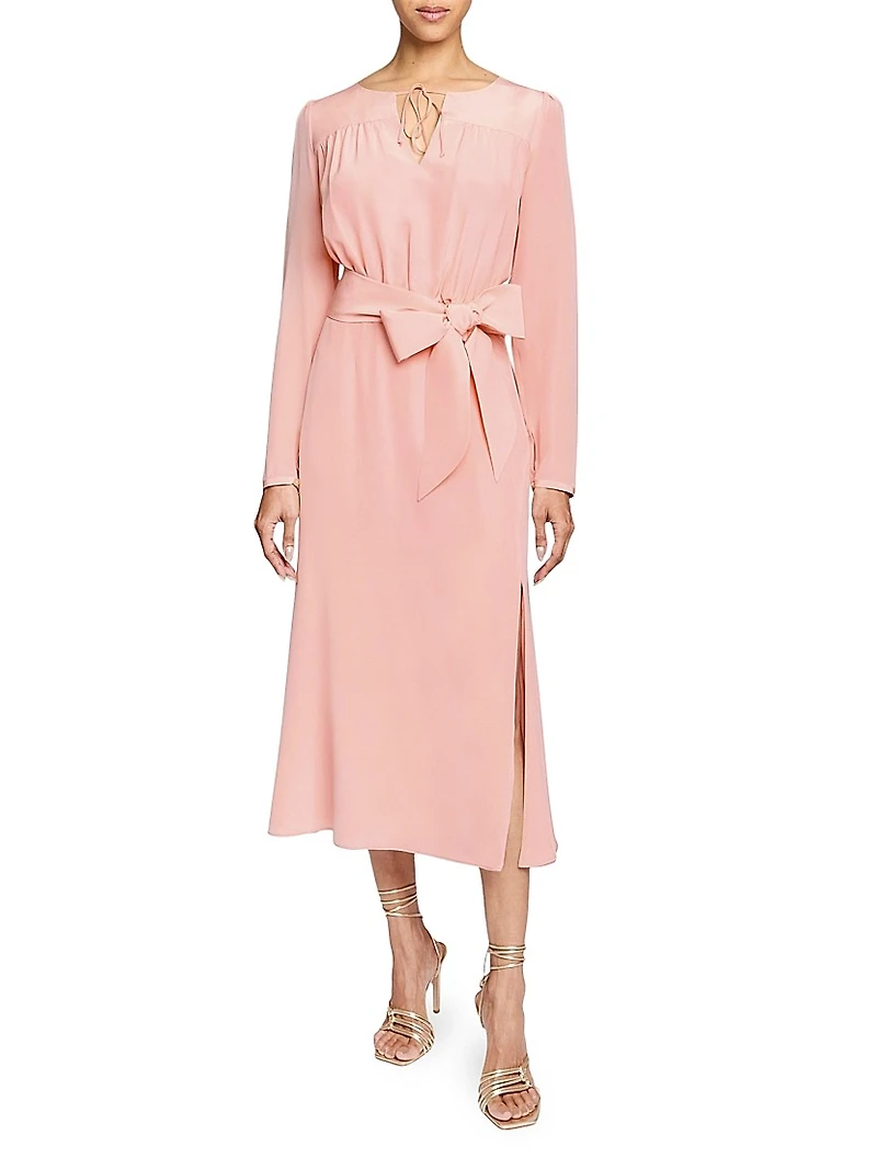 Tie Neck A-Line Midi-Dress