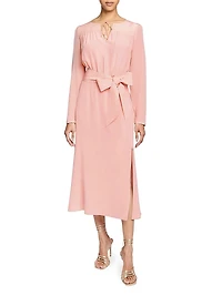 Tie Neck A-Line Midi-Dress